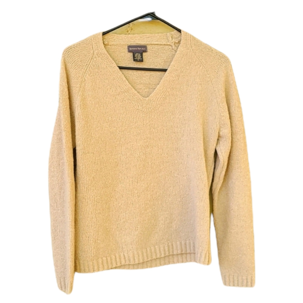 Banana Republic Wool Women's Sweater Cream/Tan Wool Sweater